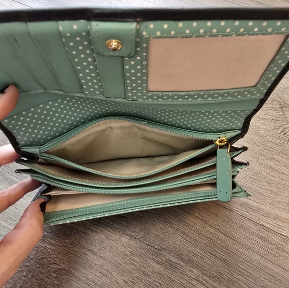 Radley London Heritage Scotty Black Teal Large Leather Flapover Wallet - Picture 9 of 12